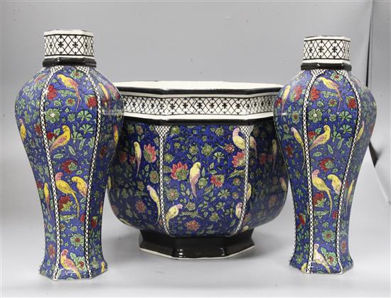 A Royal Doulton jardiniere and pair of vases